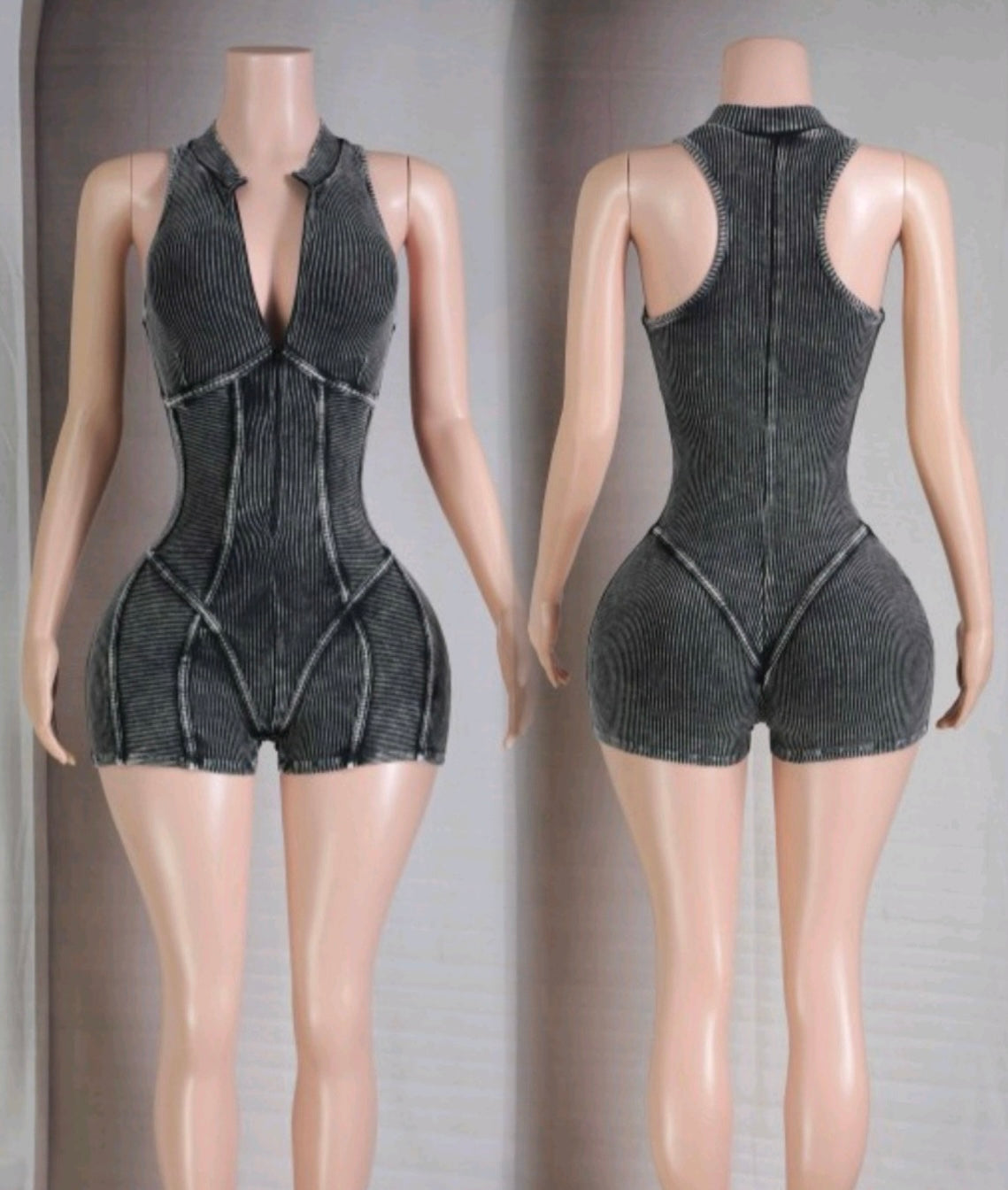 Mineral Washed Romper (2Colors)