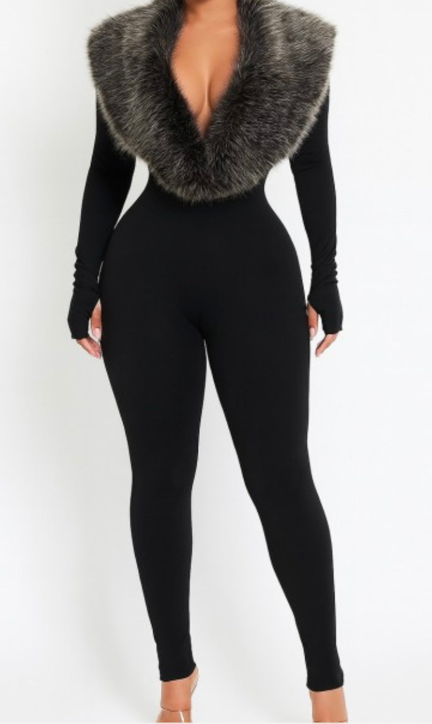 BLK/GREY FUR JUMPSUIT