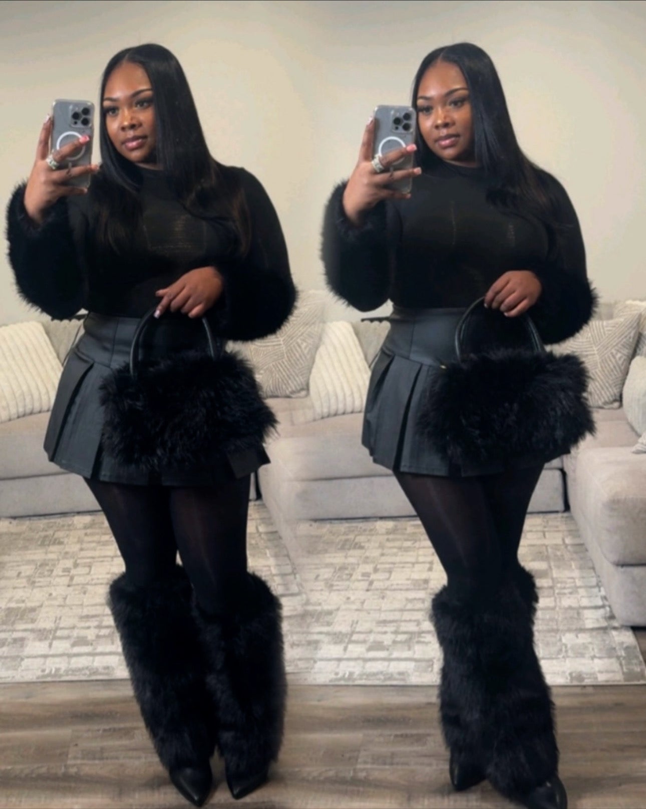 BLK FUR SLEEVE BODYSUIT (RESTOCK 3/16)
