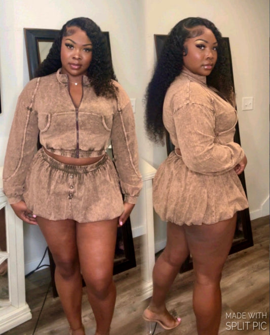 CHOCOLATE MINERAL WASH SKORT SET