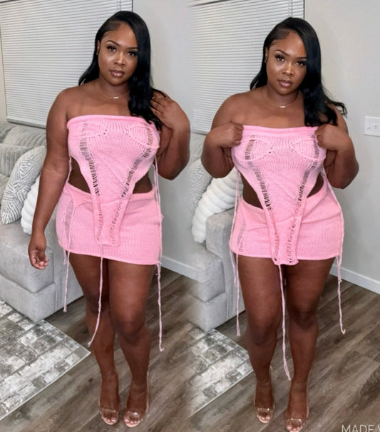 Knit Skirt Set (Pink)