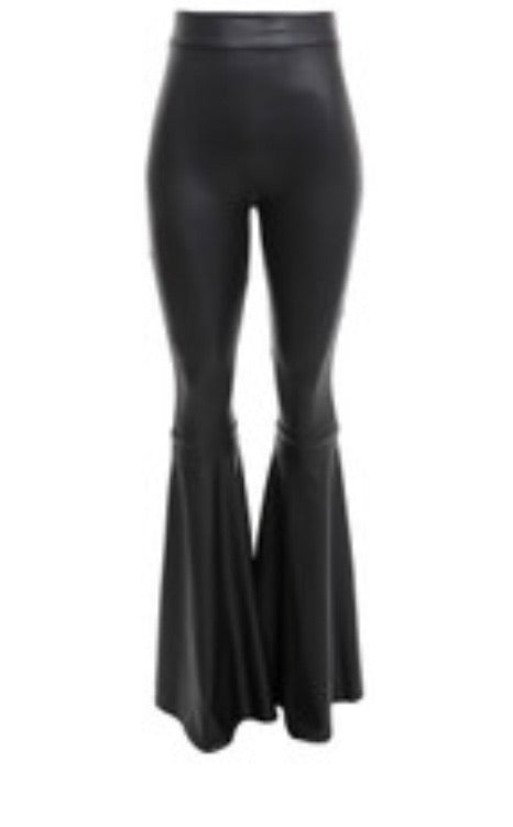 Leather Black Bell Bottom Pants